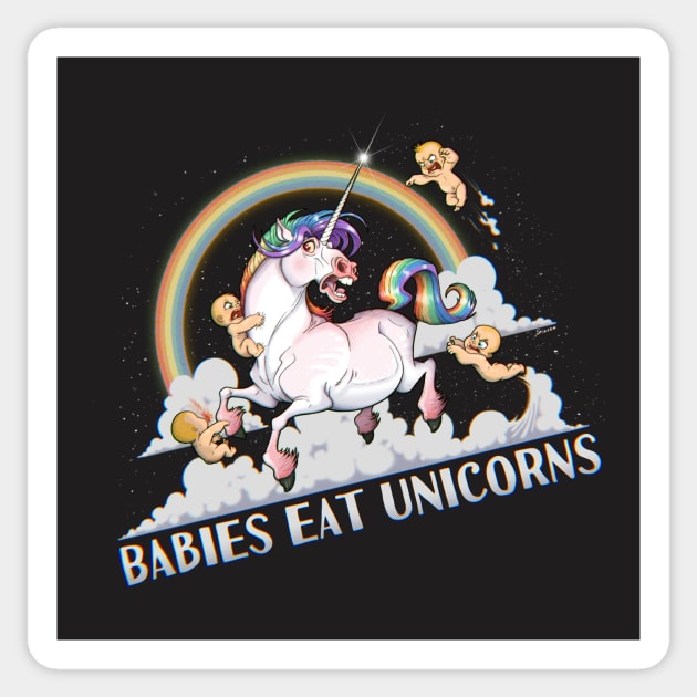 Babies eat unicorns Sticker by stieven